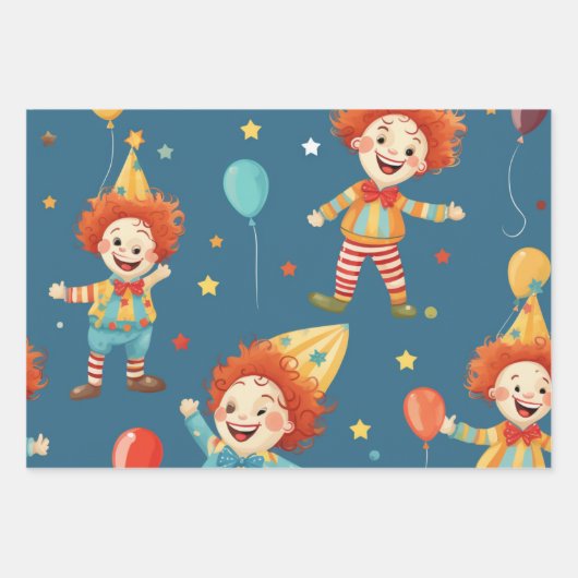 Vibrany Happy Birthday Clowns Pattern Geschenkpapier Set (Vorderseite 3)