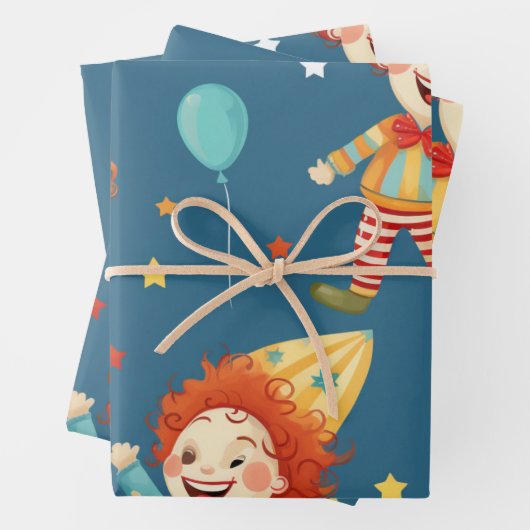 Vibrany Happy Birthday Clowns Pattern Geschenkpapier Set (Beispiel)