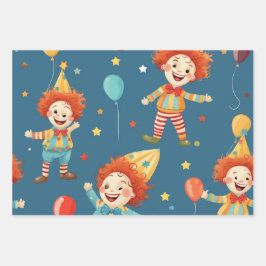 Vibrany Happy Birthday Clowns Pattern Geschenkpapier Set