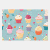 Vibrany Happy Birthday Cupcakes Pattern Geschenkpapier Set (Vorderseite 2)