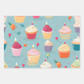 Vibrany Happy Birthday Cupcakes Pattern Geschenkpapier Set (Vorderseite)