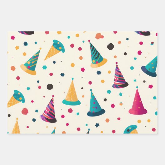 Vibrany Happy Birthday Party Hats Pattern Geschenkpapier Set (Vorderseite 2)