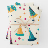 Vibrany Happy Birthday Party Hats Pattern Geschenkpapier Set (Beispiel)