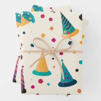 Vibrany Happy Birthday Party Hats Pattern Geschenkpapier Set