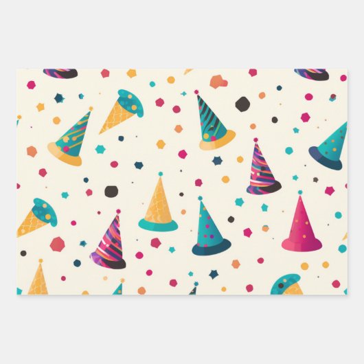 Vibrany Happy Birthday Party Hats Pattern Geschenkpapier Set (Vorderseite)