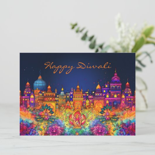 Vibrany Happy Diwali mit eigenem Text (Stehend Vorderseite)