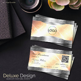Vibrany Ivory Peach Silver Borders Logo QR Code Visitenkarte