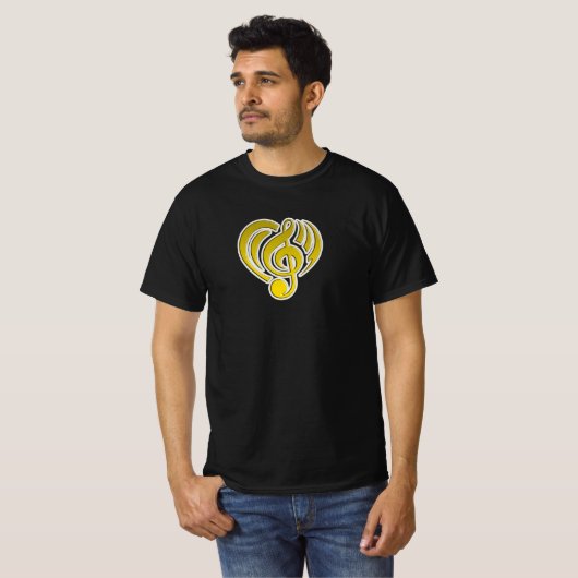 Vibrationen Musical Liebe Yellow Heart Musiknote D T-Shirt (Vorne ganz)