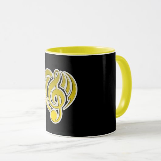 Vibrationen Musical Liebe Yellow Heart Musiknote D Tasse (VorderseiteRechts)