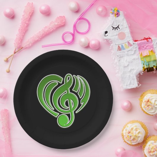 Vibrations Musical Liebe Green Heart Musiknote DJ Pappteller (Party)