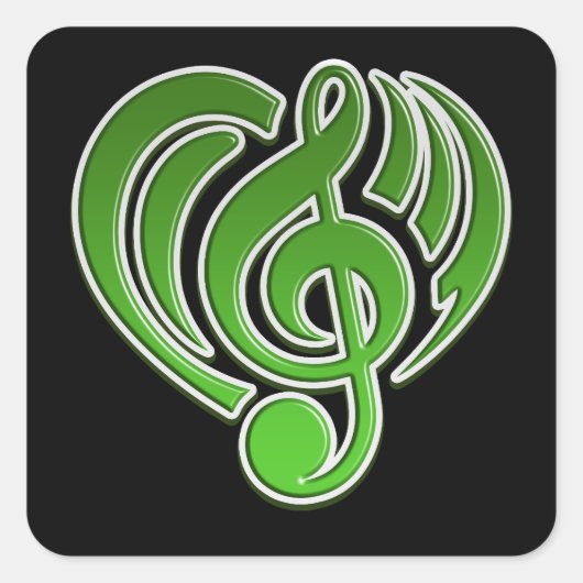 Vibrations Musical Liebe Green Heart Musiknote DJ Quadratischer Aufkleber (Vorderseite)