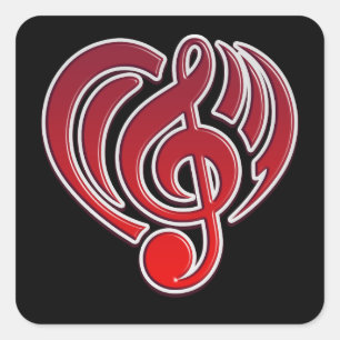 Vibrations Musical Love Rotes Herz Musiknote DJ Quadratischer Aufkleber