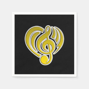 Vibrations Musical Love Yellow Heart Musiknote DJ Serviette