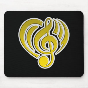 Vibrations Musical Love Yellow Heart Noten DJ Mousepad