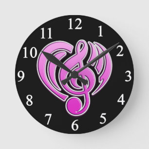 Vibrations Musikalische Liebe Rosa Herz Musiknote Runde Wanduhr