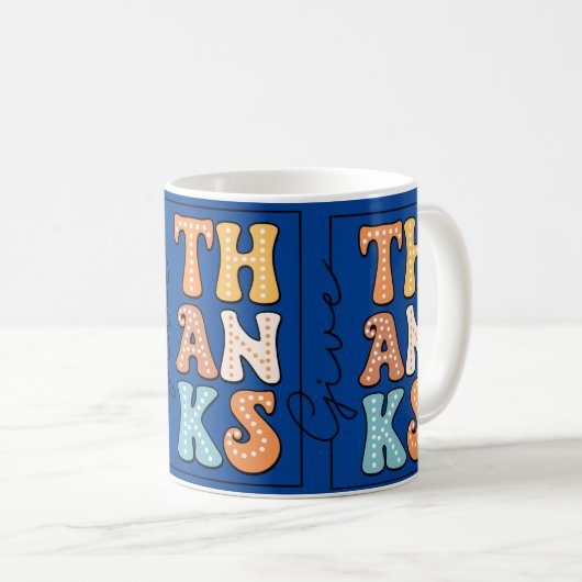 Vibriant Retro 'THANKS' Mug Wird Playful Polka Dot Kaffeetasse (VorderseiteRechts)