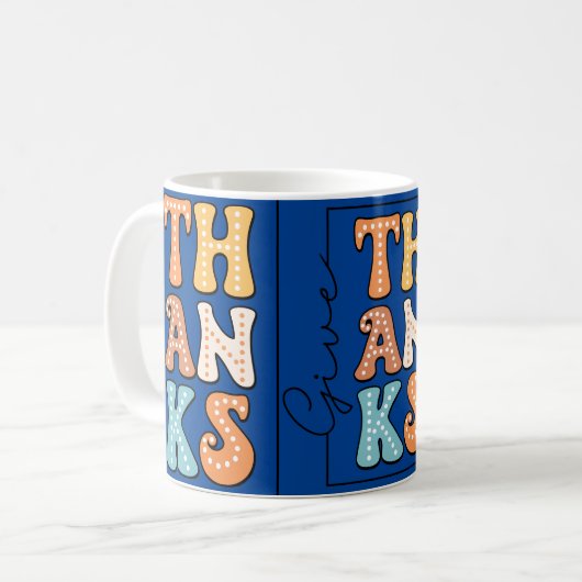 Vibriant Retro 'THANKS' Mug Wird Playful Polka Dot Kaffeetasse (Vorderseite Links)
