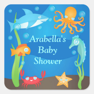 Vibrierend unter den SeeBabyparty-Aufklebern Quadratischer Aufkleber