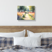 Vibrierende Aquarellmalerei auf dem Blumenweg Leinwanddruck (Insitu (Schlafzimmer))
