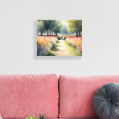 Vibrierende Aquarellmalerei auf dem Blumenweg Leinwanddruck (Insitu (Wohnzimmer))