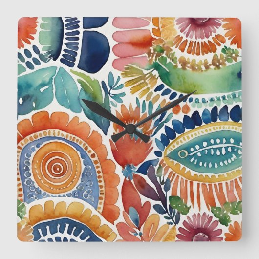 Vibrierende Blütenexplosion: Uhr der Wasserfarbenw (Vorderseite)