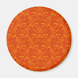Vibrierende elegante orange Damast-Spitze-Girly Magnet
