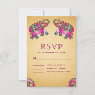 Vibrierende ethnische Elefant-indische Hochzeit RSVP Karte