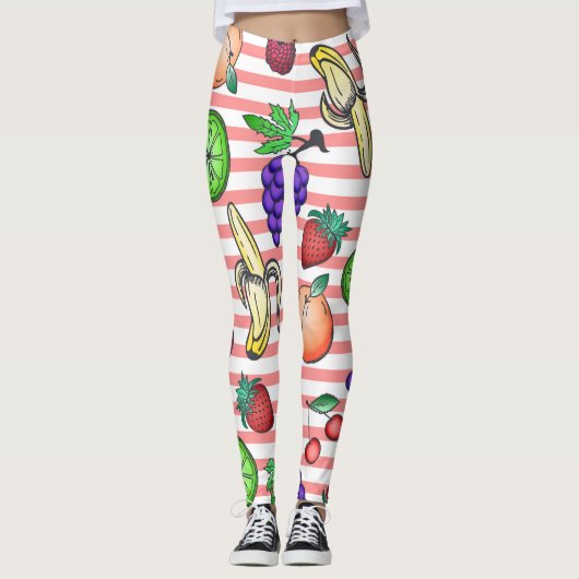 Vibrierende Fruchtcocktail-Illustrationen auf Leggings (Vorderseite)