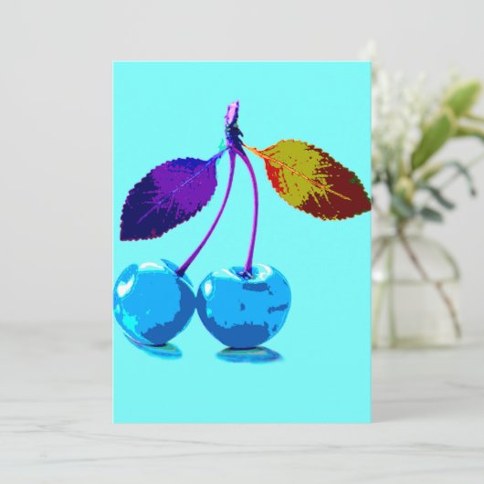 Vibrierende hellblaue Kirschkarte Feiertagskarte (Stehend Vorderseite)