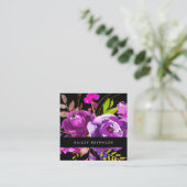 Vibrierende lila Watercolor-Blumen auf Schwarzem Quadratische Visitenkarte (Stehend Vorderseite)