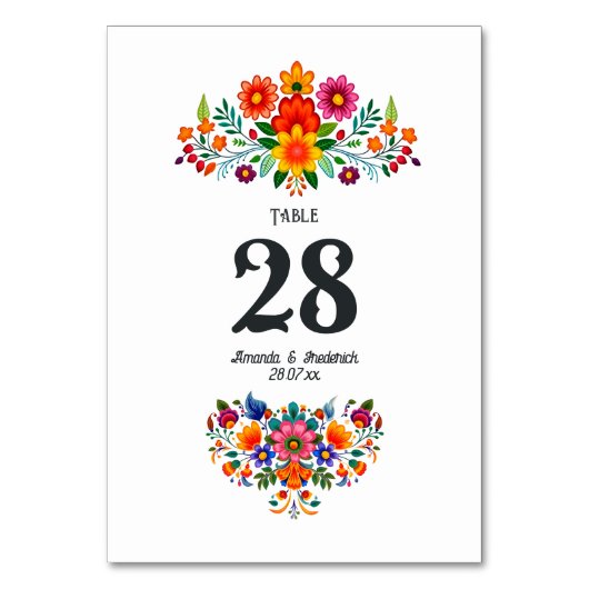 Vibrierende mexikanische Fiesta Floral Wedding Tischnummer (Rückseite)
