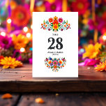 Vibrierende mexikanische Fiesta Floral Wedding Tischnummer<br><div class="desc">Fügen Sie Ihrem Hochzeitsgeschenk zum mexikanischen Fiesta-Thema eine lebendige Farbe hinzu, mit diesen wunderschön gestalteten Blumenkarten. Mit kühnen, festlichen Blumen in lebhaften, hellen Farbtönen sind diese Karten der ideale Ort, um Ihre Gäste auf die Plätze zu lenken und gleichzeitig Ihre fiesta inspiriert Dekoration zu verbessern. Ideal für ein Cinco de...</div>