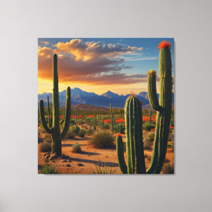 Vibrierende mexikanische Kakteen Art Print Leinwanddruck