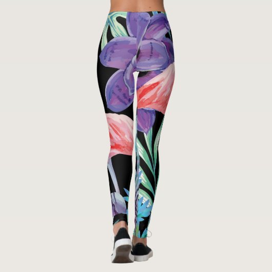 Vibrierende, rosa Flamingodruck-Leggings Leggings (Rückseite)