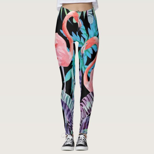 Vibrierende, rosa Flamingodruck-Leggings Leggings (Vorderseite)