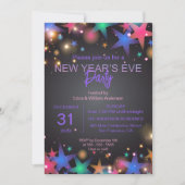 Vibrierende Sterne und Lichter am Schwarzen Neujah Einladung (Vorderseite)