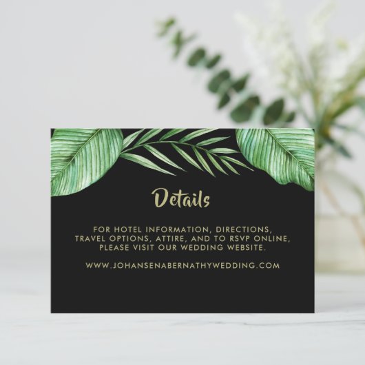Vibrierende Tropenfolien-Hochzeitdetails Einladung (Stehend Vorderseite)