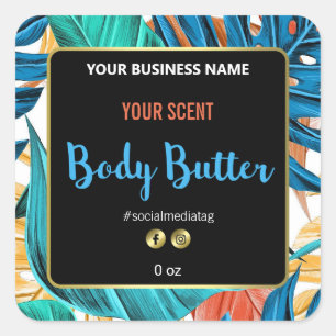 Vibrierende Tropische Body Butter Labels Quadratischer Aufkleber