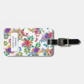 Vibrierender Blumenmuster-Weiß-Hintergrund Gepäckanhänger (Vorderseite horizontal)