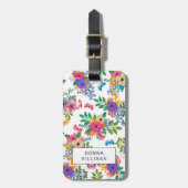 Vibrierender Blumenmuster-Weiß-Hintergrund Gepäckanhänger (Vorderseite vertikal)