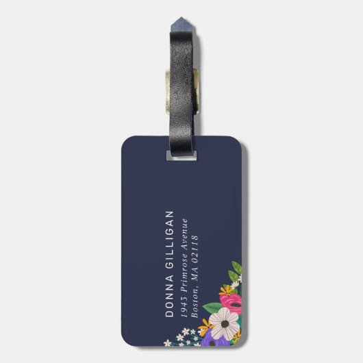 Vibrierender Blumenmuster-Weiß-Hintergrund Gepäckanhänger (Rückseite vertikal)