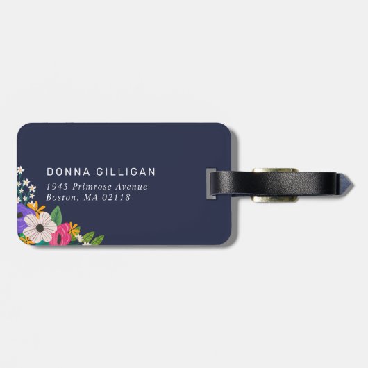 Vibrierender Blumenmuster-Weiß-Hintergrund Gepäckanhänger (Rückseite horizontal)