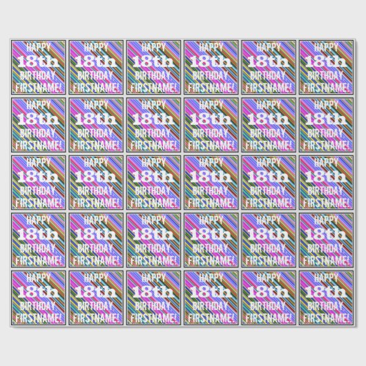 Vibrierender, bunter 18. Geburtstag + Geschenkpapier (Flach)