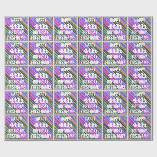 Vibrierender, bunter 4. Geburtstag + Individueller Geschenkpapier