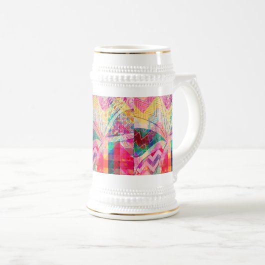 Vibrierender bunter Funky abstrakter Girly Bierglas (VorderseiteRechts)