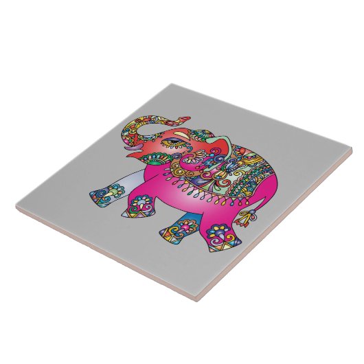 Vibrierender FarbMandala-Elefant Fliese (Seite)