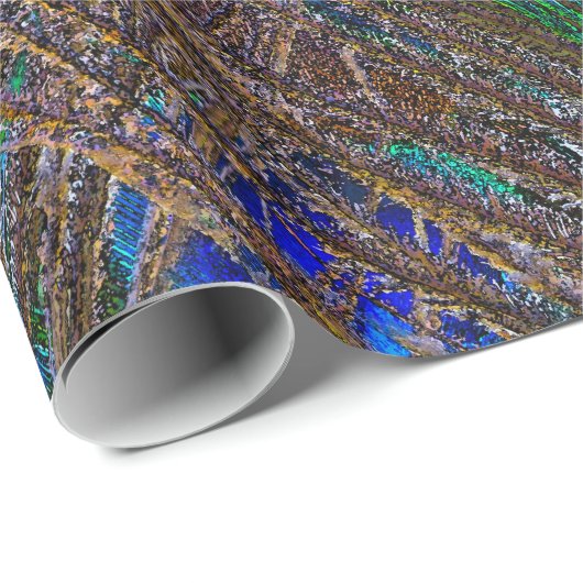Vibrierender Pfau versieht Radierungs-Art-Dekor Geschenkpapier (Rolleneckpunkt)