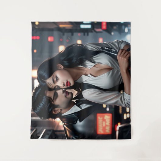 Vibrierendes 3D-Farbiges Digitales Kunstwerk Wandteppich (Vorderseite)