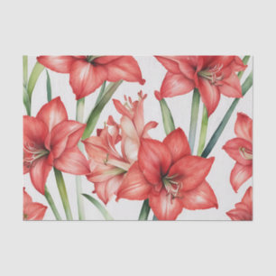 Vibrierendes Amaryllis Wasserfarben-Muster in Rot Seidenpapier