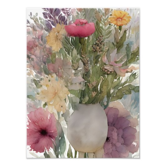 Vibrierendes Aquarellblumenarrangement Fotodruck (Vorne)
